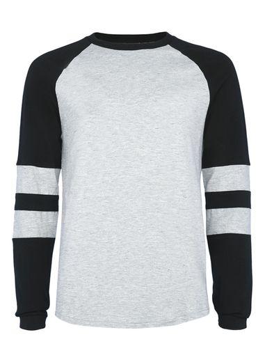 Topman Mens Grey And Black Long Sleeve Raglan T-shirt