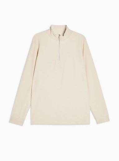 Topman Mens Beige Stone Twill 1/4 Zip Sweatshirt