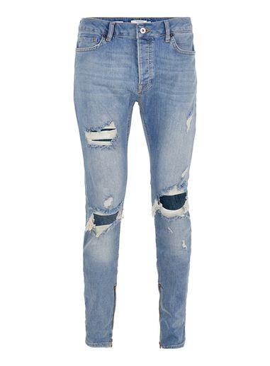 Topman Mens Blue Light Wash Stacker Jeans
