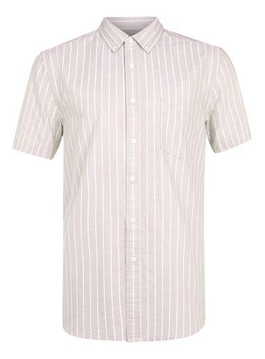 Topman Mens Brown Stone And White Stripe Casual Shirt