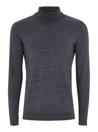 Topman Mens Green Petrol And Black Twist Turtle Neck Sweater