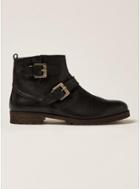 Topman Mens Black Leather Toby Buckle Boots