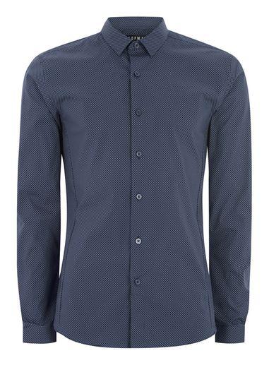 Topman Mens Navy Polka Dot Muscle Fit Shirt
