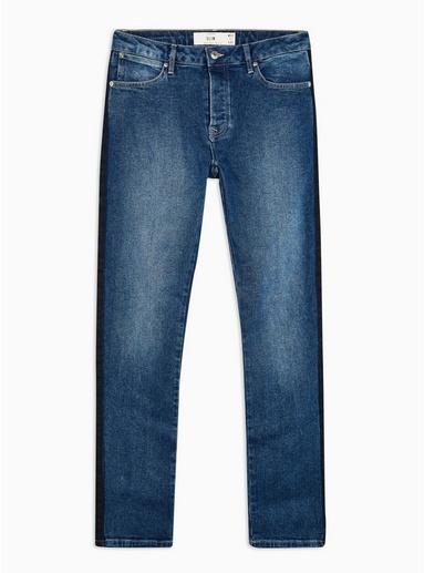 Topman Mens Black Check Tape Slim Fit Denim Jeans