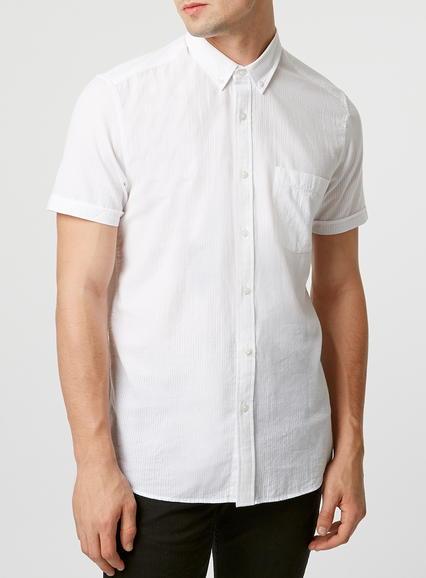 Topman Mens White Seersucker Short Sleeve Casual Shirt