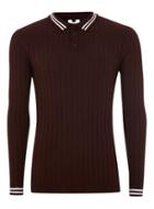 Topman Mens Red Burgundy Ribbed Knitted Polo