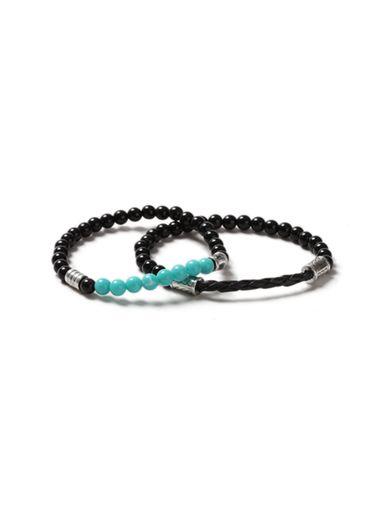 Topman Mens Turquoise And Black Beaded Bracelet 2 Pack*