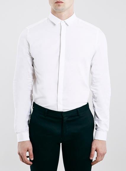 Topman Mens White Smart Oxford Long Sleeve Smart Shirt