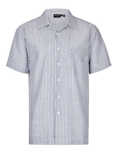 Topman Mens Blue Nicce Striped Textured Short Sleeve Shirt