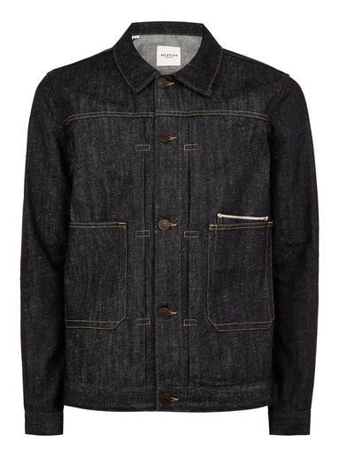 Topman Mens Navy Selected Homme Selvedge Denim Jacket