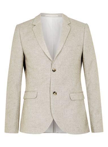 Topman Mens Stone Herringbone Skinny Fit Suit Jacket