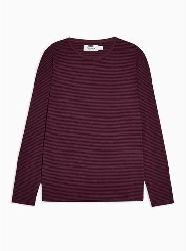 Topman Mens Red Burgundy Stripe Long Sleeve T-shirt