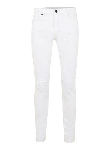 Topman Mens Cream Aaa Off White Ripped Stretch Skinny Jeans