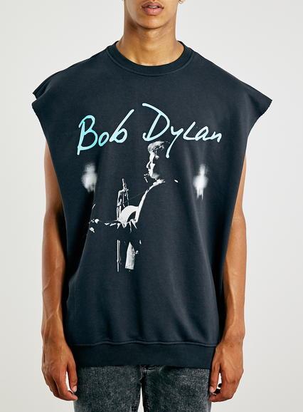 Topman Mens Washed Black Bob Dylan Tank