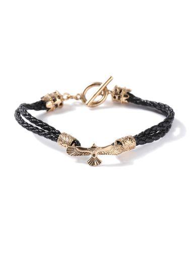 Topman Mens Black Faux Leather And Gold Look Eagle Bracelet*