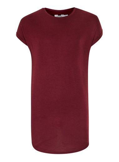 Topman Mens Red Burgundy Drop Shoulder Longline T-shirt