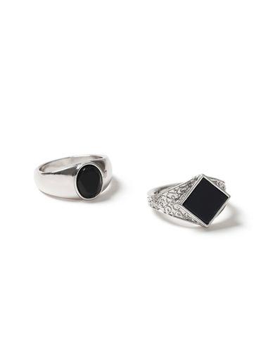 Topman Mens Black Silver Signet Ring 2 Pack*