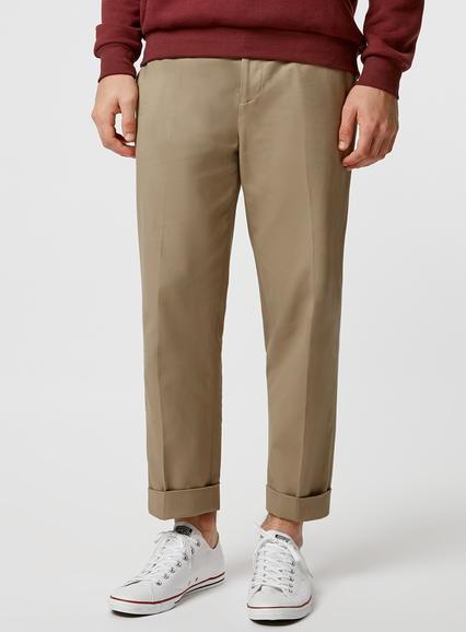 Topman Mens Beige Sand Cotton Twill Wide Leg Cropped Pants