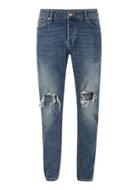 Topman Mens Blue Mid Wash Blow Out Knees Skinny Jeans