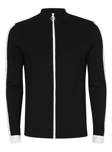 Topman Mens Black And White High Neck Track Top