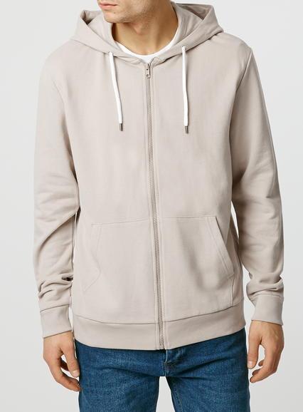 Topman Mens Brown Stone Zip Through Hoodie