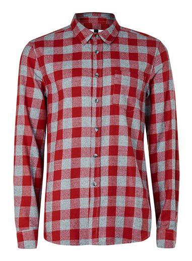 Topman Mens Red Buffalo Check Casual Shirt