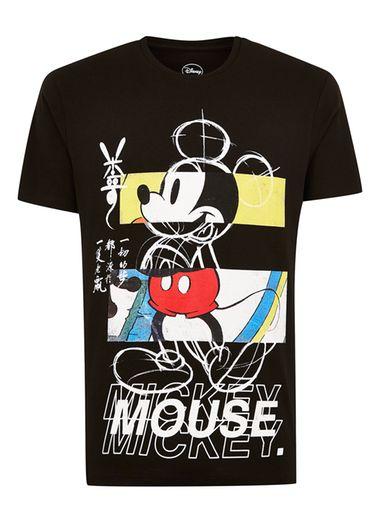 Topman Mens Grey Black Block Mickey Mouse T-shirt