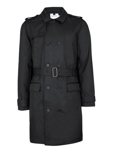 Topman Mens Black Fleece Lined Double Breasted Mac