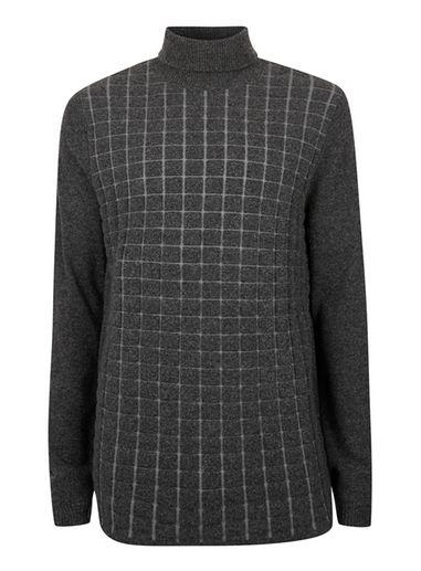 Topman Mens Lux Grey Textured Check Longline Sweater