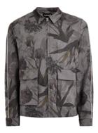 Topman Mens Mid Grey Black And Grey Floral Zip Through Jacket