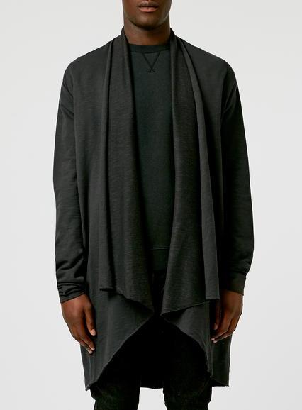 Topman Mens Washed Black Waterfall Cardigan