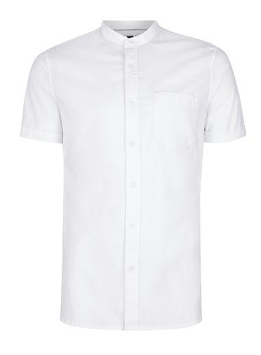 Topman Mens White Short Sleeve Oxford Stand Collar Shirt