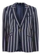 Topman Mens Navy And White Stripe Muscle Fit Suit Jacket