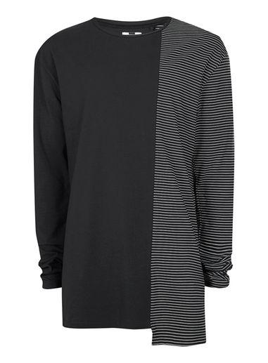 Topman Mens Aaa Black Spliced Longline Long Sleeve T-shirt