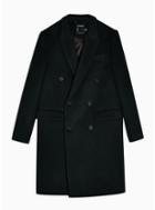 Topman Mens Forest Green Double Breasted Coat With Wool