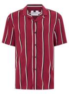 Topman Mens Red Burgundy Stripe Revere Shirt