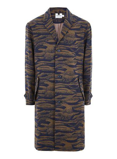 Topman Mens Multi Abstract Pattern Overcoat With Wool