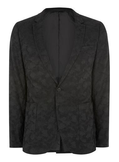 Topman Mens Grey Shadow Camouflage Ultra Skinny Suit Jacket