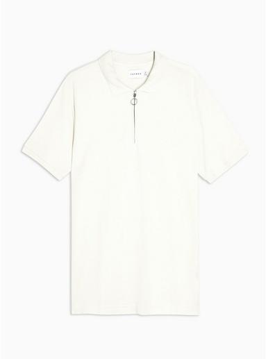 Topman Mens Cream Ecru Zip Turtle Neck Short Sleeve Polo