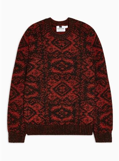 Topman Mens Brown Rust Brocade Knitted Sweater