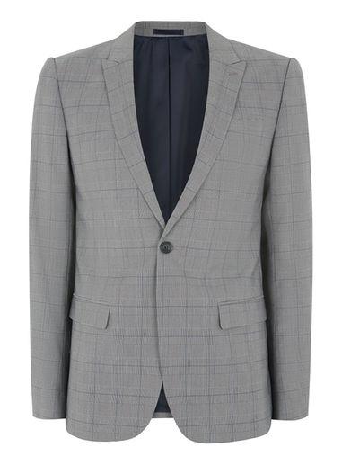Topman Mens Mid Grey Gray And Blue Check Suit Jacket