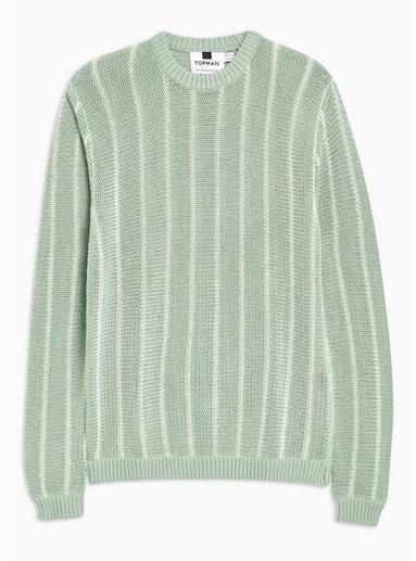 Topman Mens Khaki Green And Off White Chunky Stripe Jumper