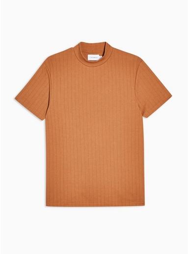 Topman Mens Brown Ribbed Turtle Neck T-shirt