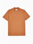 Topman Mens Brown Ribbed Turtle Neck T-shirt