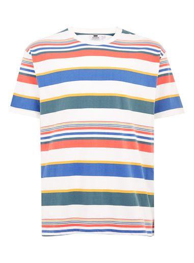 Topman Mens White Rainbow Stripe T-shirt