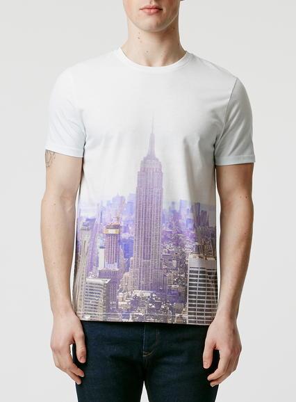 Topman Mens Blue New York City T-shirt