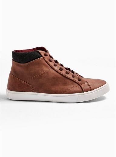 Topman Mens Brown Tan Pu Tempest Mid Trainers