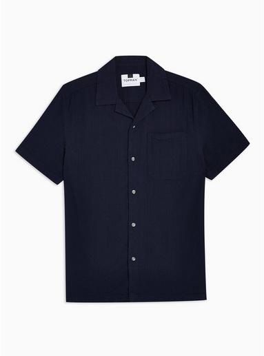 Topman Mens Navy Seersucker Revere Shirt