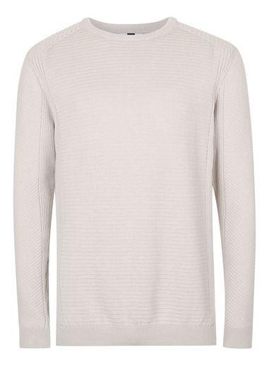 Topman Mens Stone Ribbed Slim Fit Cotton Sweater