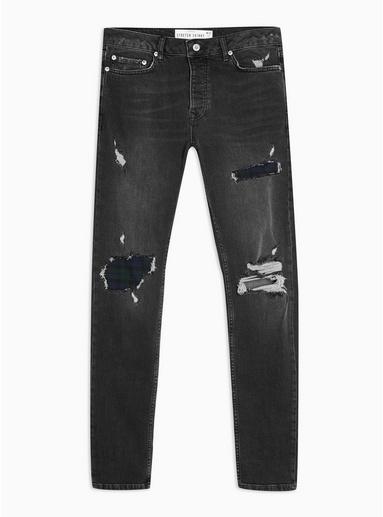 Topman Mens Black Wash Rip Repair Stretch Skinny Jeans